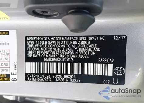 2018 Toyota C-Hr Xle z USA, uszkodzony, nr VIN NMTKHMBX4JR051176